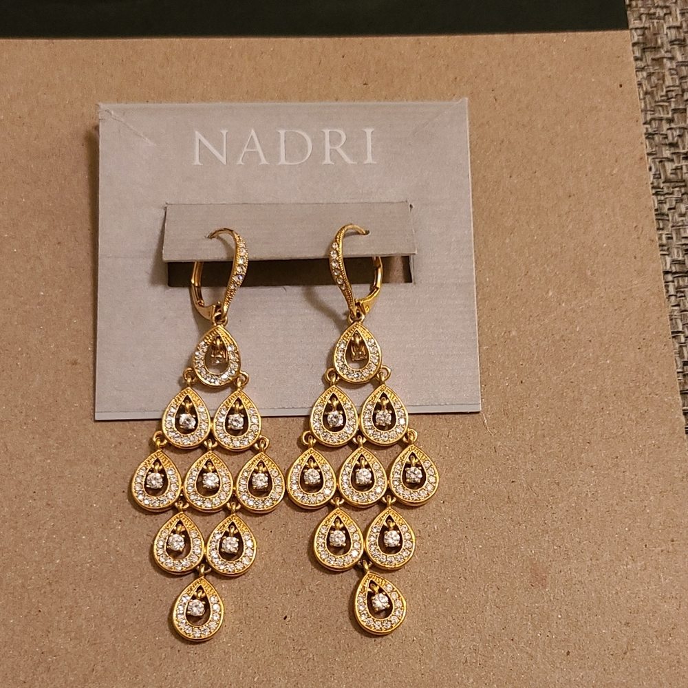 NADRI gold / crystal chandelier earrings